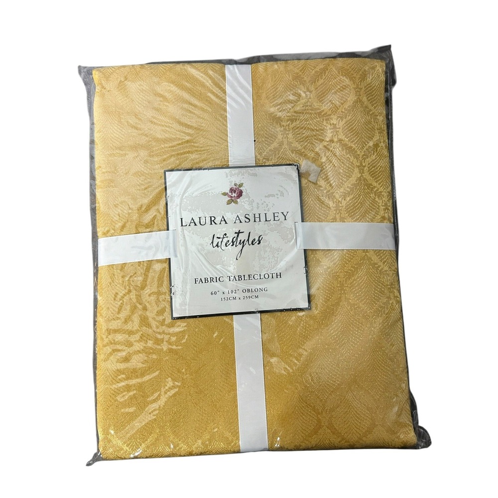Laura Ashley Yellow Tablecloth 60"‎ x 102" Oblong Rib yellow Fall Leaf